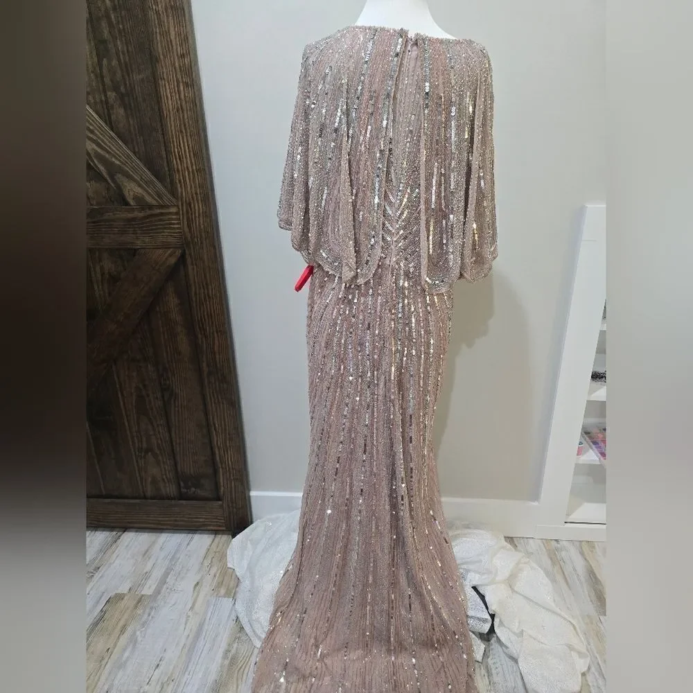 Mac Duggal 93583 Sequined V Neck Cape Sleeve Column Gown NWOT size 16 Rose Pink - Picture 5 of 7